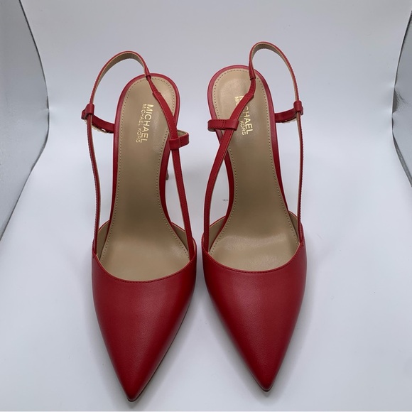 NWB Michael Kors Women's Veronica Sling Pumps size 8M Red leather slingback 2357 - Picture 7 of 13